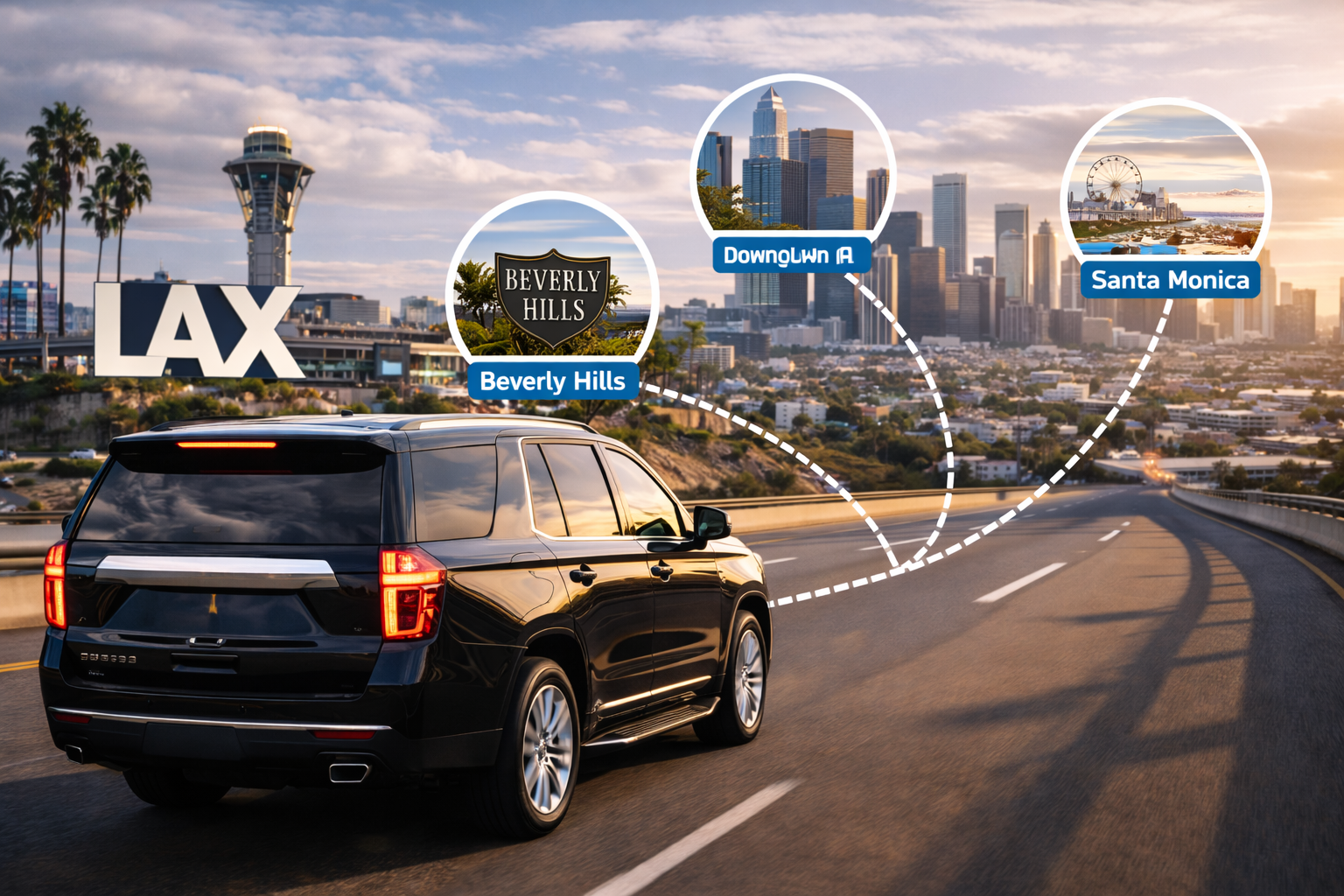 LAX to city routes black car service Los Angeles and Orange County