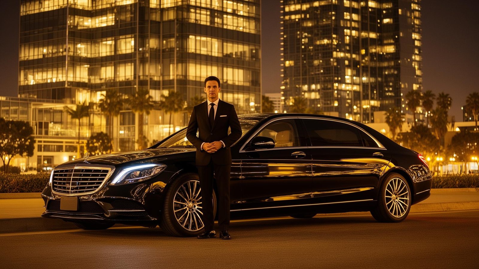 Black car service Los Angeles — luxury sedan at LAX airport