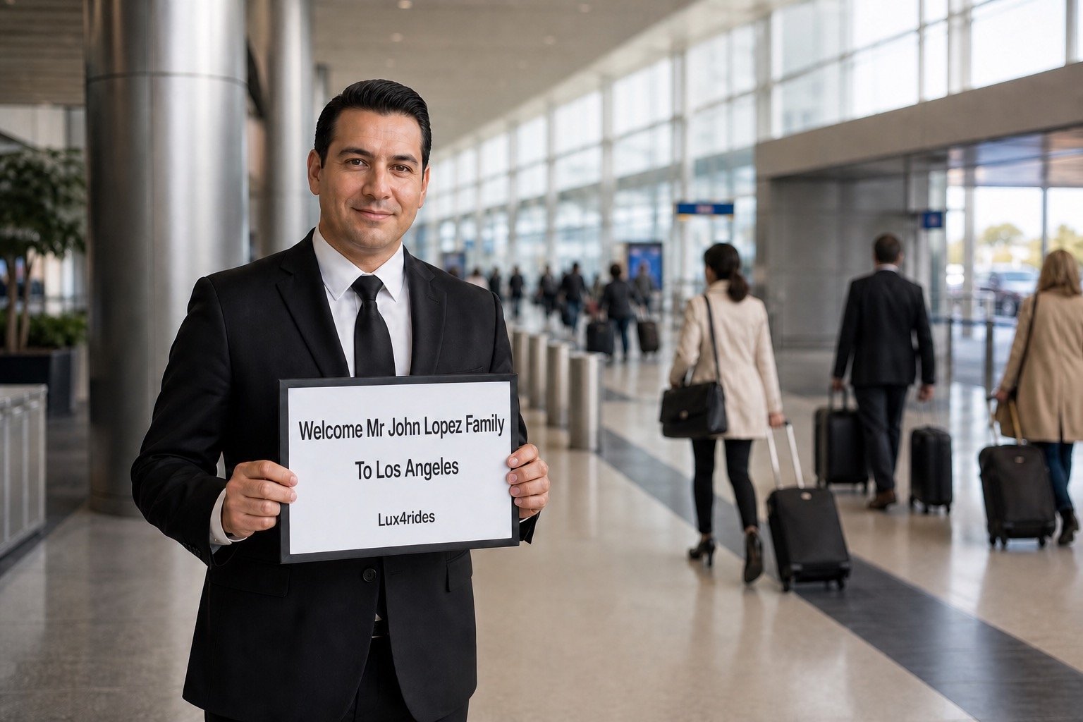LAX Meet & Greet Car Service — Your Chauffeur Waits at Baggage Claim With a Name Sign — Lux4Rides luxury chauffeur