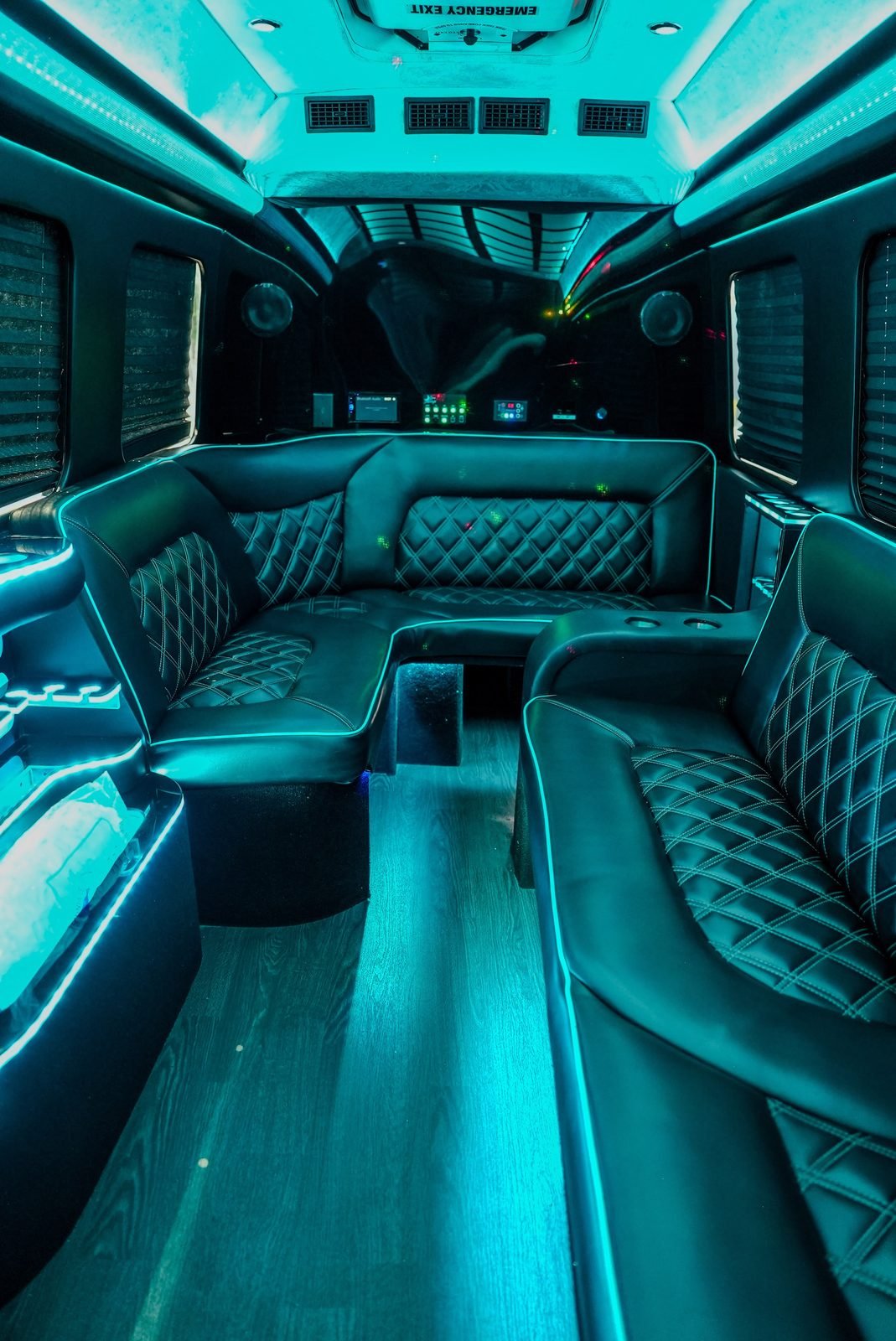 Limo 3 Mercedes Sprinter, Los Angeles — interior teal rear